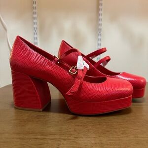 Charlotte Stone Red Platform Mary Jane Shoes